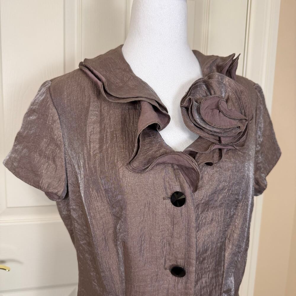 Adrianna Papell Mauve Ruffled Evening Jacket Ruffles Rose Formal 12P EUC - Picture 2 of 10
